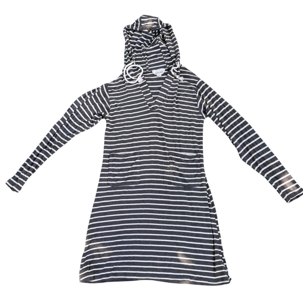 Kiwi & Punch Soft Striped Hooded T-Shirt Dress‎ w/ Pockets Blue White Women's S
